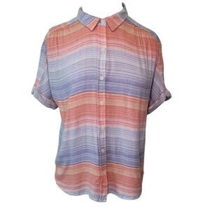 Women’s Boxy Striped Button Up Shirt L Orange Blue GUC